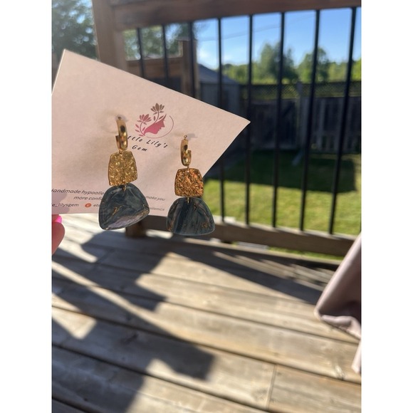 Handmade  Green Polymer Clay   Earrings - Picture 2 of 8